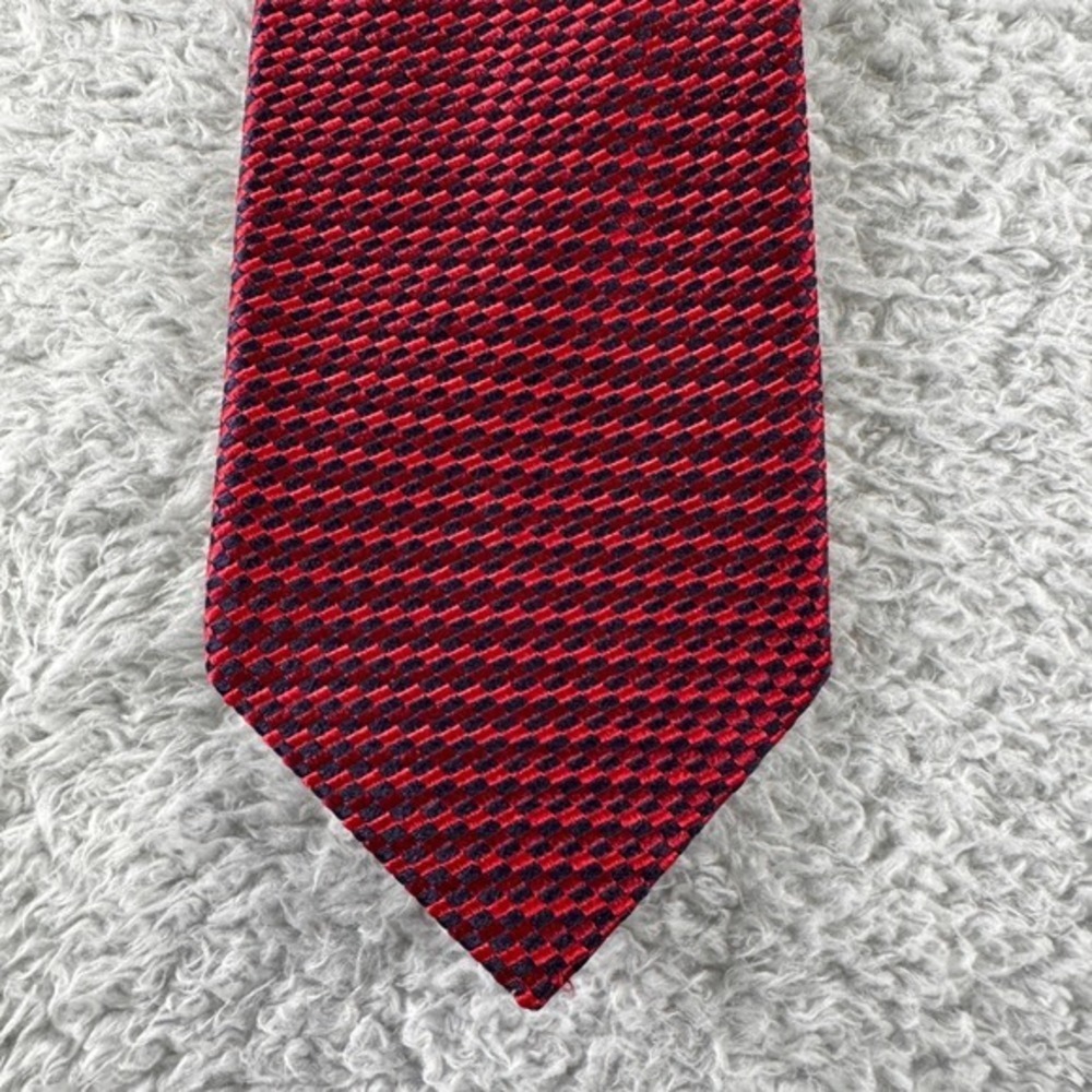 Kenzo Homme Silk Tie Red Navy Blue Geometric Micro Check Made in Italy Designer